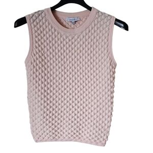 Lucy Paris cropped top crew neck textured sleeveless light peach ribbing hem S